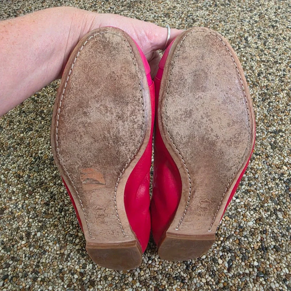 Tory Burch Reva Pink Leather Ballet Flats Gold Logo Medallion Size 8.5M